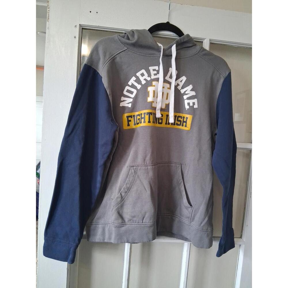 Notre Dame Fanatics Gray Hoodie Navy Sleeves Large Q1